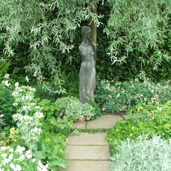  Underneath a weeping silver pear tree. 