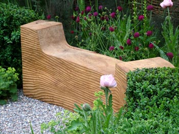 Chelsea Flower on Hand Crafted Garden Bench In English Oak
