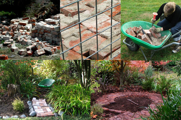  The bricks, the cleaning, the start of the path and spiral... 