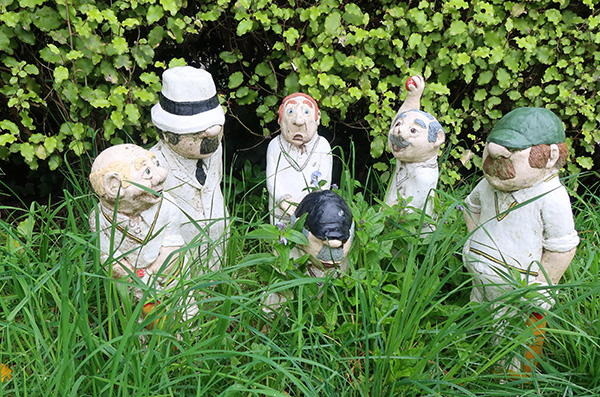 The cricketers are almost submerged in the grass. 