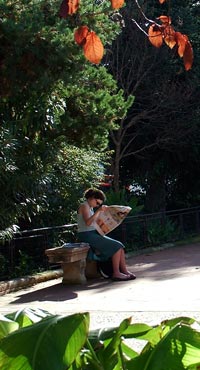  Bex reading the newspaper in a Spanish garden. She would like you to think she is reading the newspaper in Spanish. 
