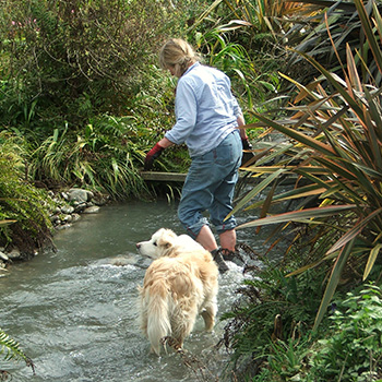  With Rusty the dog. 